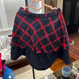 Jacadi Navy and Red Plaid Layered High-Low Skirt for Girls - Size: 6 years